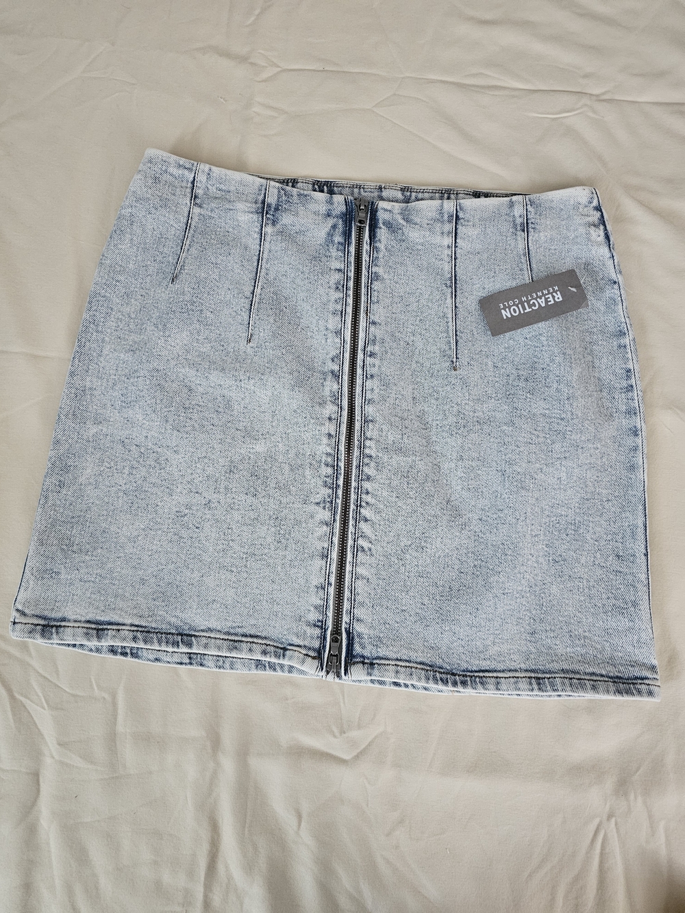 Reaction Light Wash Denim Zip-Front Mini Skirt